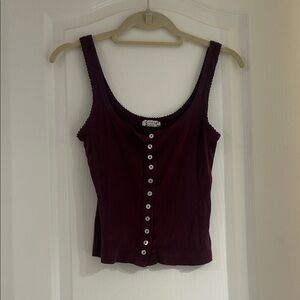 Free People Deep Burgundy Button-Up Cottage Core Beach Vibes Tank Top
